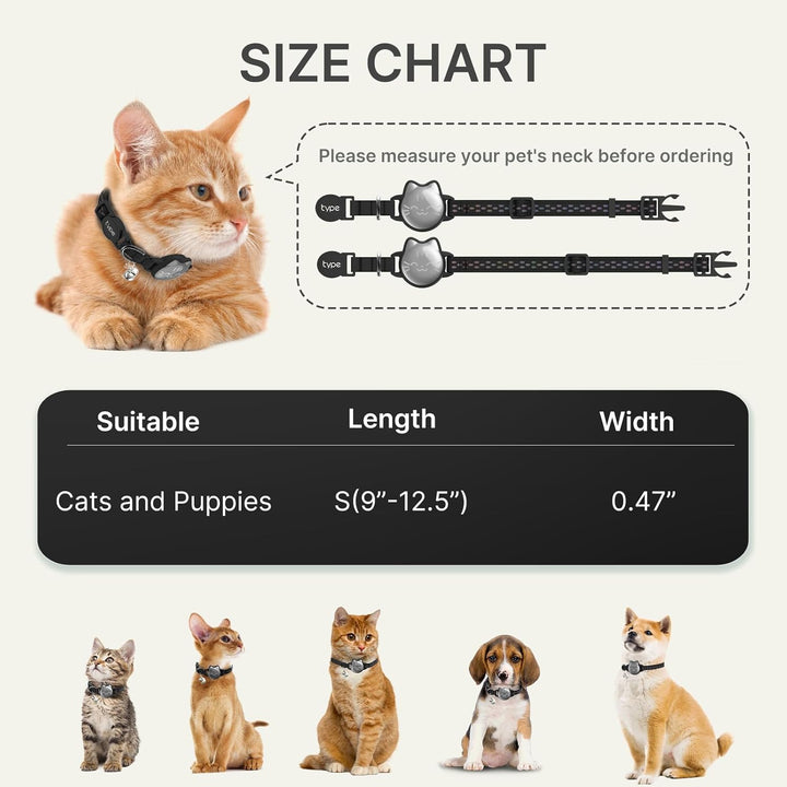 Waterproof Airtag Cat Collar, Breakaway Cat Airtag Collar with Luminous & Reflective Fish Pattern, Lightweight Kitten Collars for Apple Air Tag, Hidden GPS Tracker Holder for Cats, Kittens(9-13")