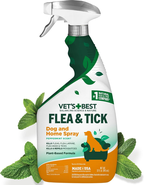 Vet’S Best Indoor Flea and Tick Spray – Dog Flea and Tick Treatment for Home, Plant-Based Formula with Natural Oils, Kills Fleas, Eggs & Ticks on Contact, Made in USA, 32 Oz