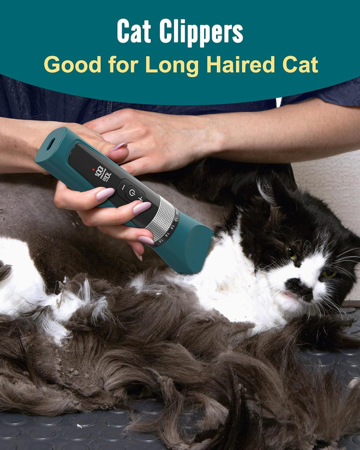 Cat Clippers for Matted Hair, 5-Speed Quiet Cat Grooming Kit, Cordless Pet Shaver for Long Hair,Waterproof Pet Hair Trimmer, Pet Clippers for Cats(Green)