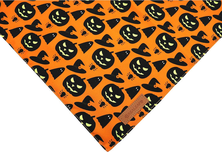 Halloween Dog Bandanas 2 Pack, Pumpkin and Spider Web Bibs, Triangle Reversible Fall Pet Scarf, Premium Durable Fabric, Adjustable Fit (Large)