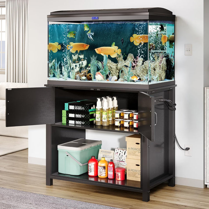 40-50 Gallon Fish Tank Stand with Power Outlets, 660LBS Capacity Heavy Duty Metal Aquarium Stand, Double Fish Tank Stand Table with Cabinet