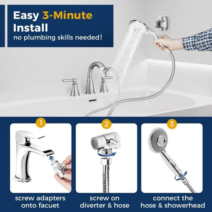 Shower Head Sink-Faucet Bathtub-Bathroom-Garden - Hose Sprayer Attachment(5 Adapters) for Hair Washing & Pet Dog Rinse & Baby Bath, ON/OFF Extension for Moen, Kohler, Delta, American Standar