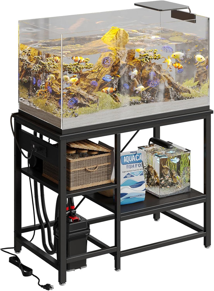 20-29-37 Gallon Fish Tank Stand with Power Outlet, 30X13 Metal Aquarium Stand with Filter Storage, 6-Leg Reptile Tank Stand with 3-Tier Adjustable Storage Shelves, 400LBS Capacity