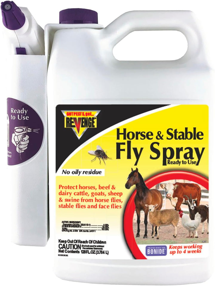 REVENGE Horse & Stable Fly Spray, 128 Oz Ready-To-Use with Power Sprayer, Long Lasting Flea and Tick Control