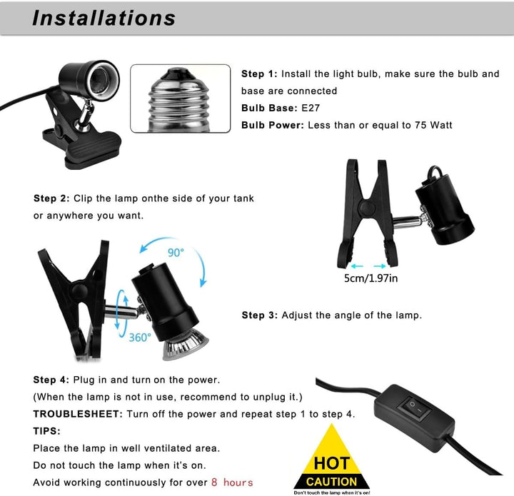 Reptile Heat Lamp with 50W UVA UVB Light Bulb, Basking Spot Light Simulated Sunlight, Heating Lamp for Turtle, Lizard, Snake, Beared Dragon, Amphibians
