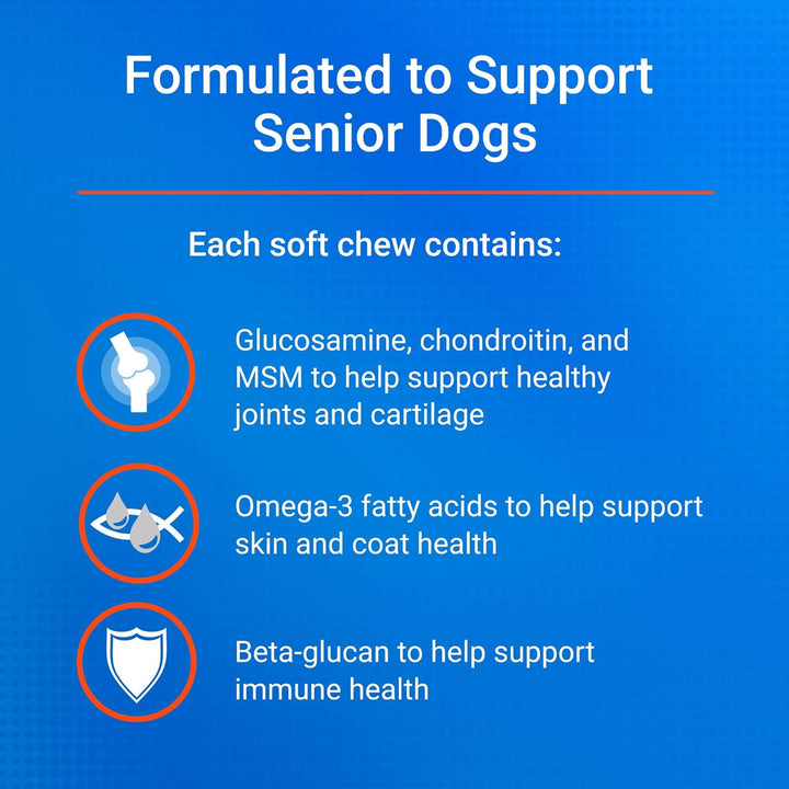 Nutramax Cosequin for Senior Dogs Joint Health Supplement, Contains Glucosamine for Dogs, Chondroitin, MSM, Omega-3S and Beta-Glucan, Supports Joint, Skin and Coat, Immune Health, Soft Chews, 60 Count