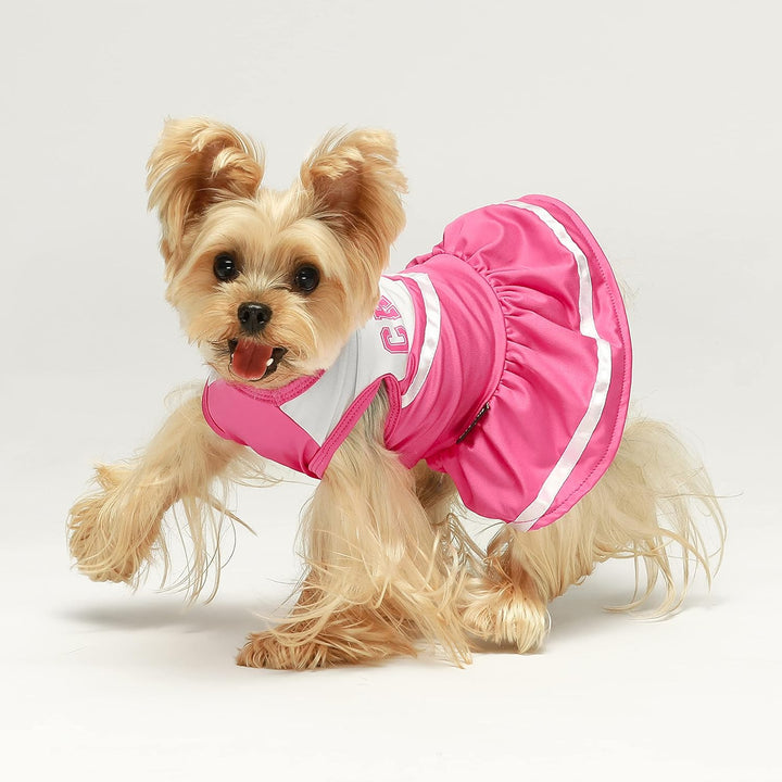 Cheerleader Dog Costume, Sporty Cheer Dog Dress for Small Dogs Girl, Pet Clothes Cat Outfits, Pink White, Medium