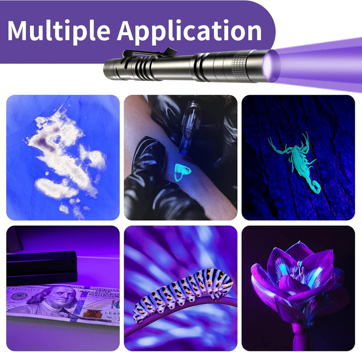 2 UV Black Light Flashlight, 2 Pack 395Nm Mini Pen Light with Clip, Waterproof Ultraviolet Flashlight for Leak, Pet Urine, Scorpion, Hotel Inspection, Dry Stain and Bed Bug.