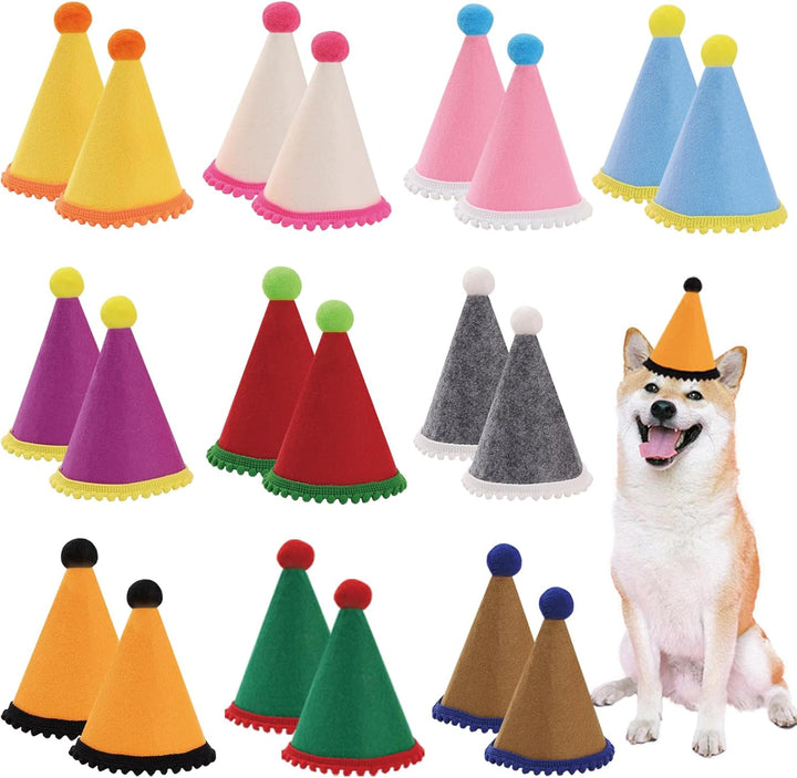 Dog Birthday Hat Set for Small Medium Dogs Cat Puppies, Mini Party Hat with Adjustable Headbands, Cute Pet Hat with Pompons for Birthday Christmas Party Decoration Accessories (Small 3 Inch 10Pcs)
