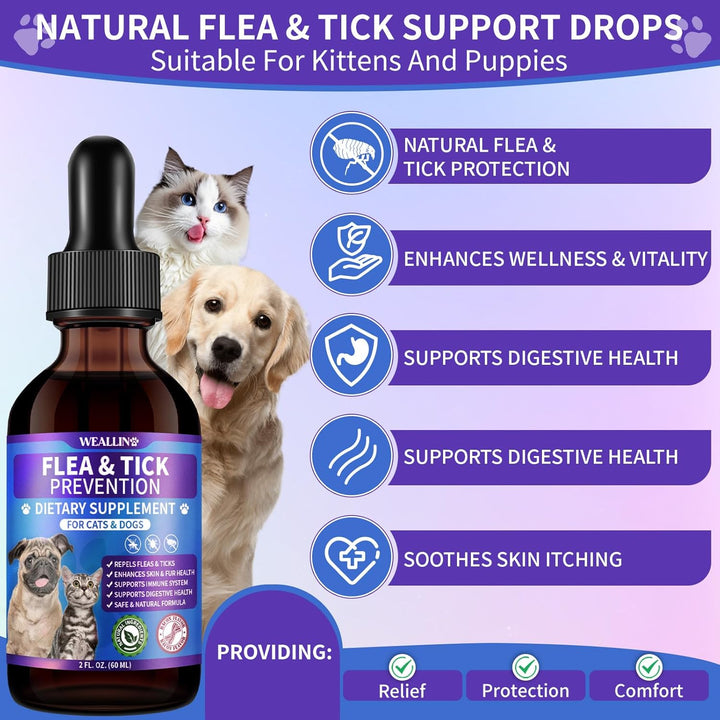 Flea and Tick Support for Dogs and Cats Natural Flea Treatment Drops with Multivitamin for Pets Oral Flea & Tick Prevention for Dogs and Cats Flea Herbal Drops for All Breeds and Ages