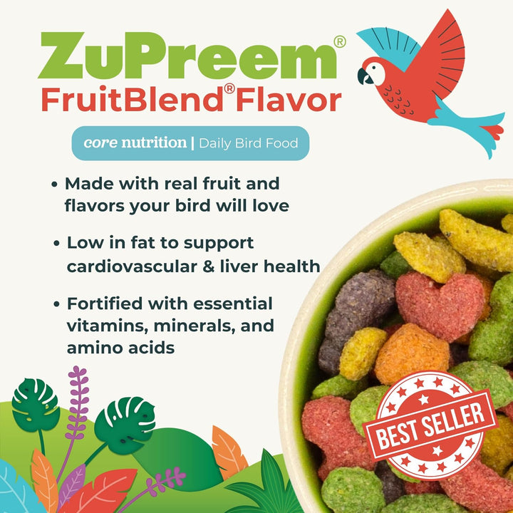 Fruitblend Bird Pellets, Daily Bird Food for Parrot, Conure, Caique, African Grey, Eclectus, Small Cockatoo, Core Nutrition for Medium Large Birds, Parrot Food (ML, 3.5 Lbs)