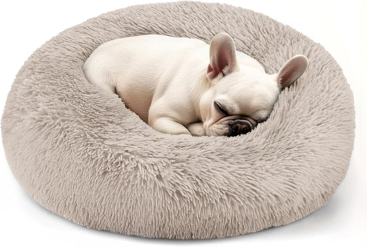 Dog & Cat Bed for Indoor Cats, 20In Calming Donut Bed for Puppy and Kitten, Washable round Fluffy Pet Bed for Small Medium Dogs and Cats (Light Grey)