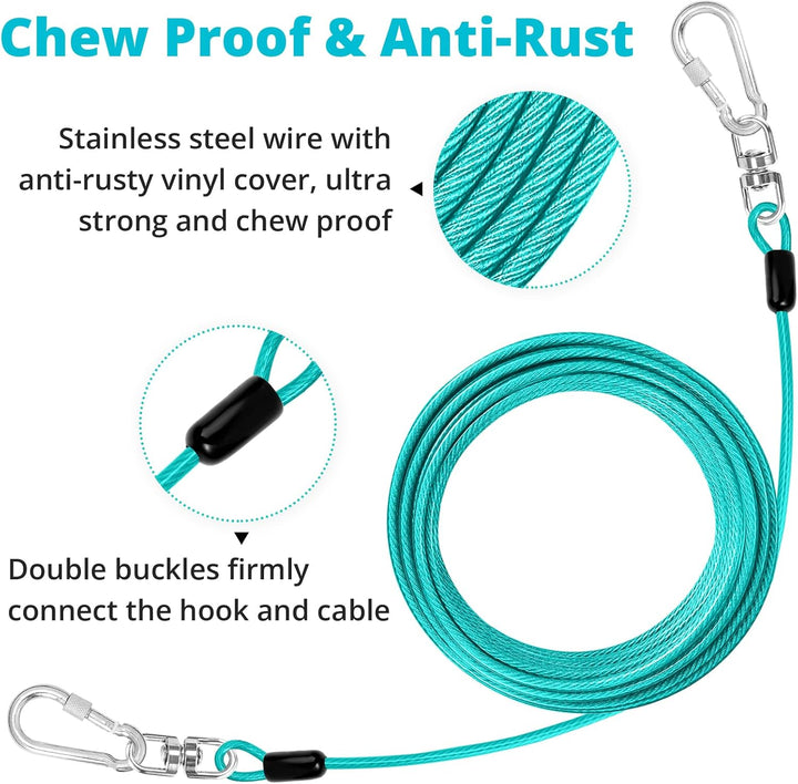 Dog Tie Out Cable: 10 Ft Dog Lead for Yard - Heavy Duty Chain Leash outside for Small Large Dogs up to 500 Lbs - Outdoor Dog Runner Tether
