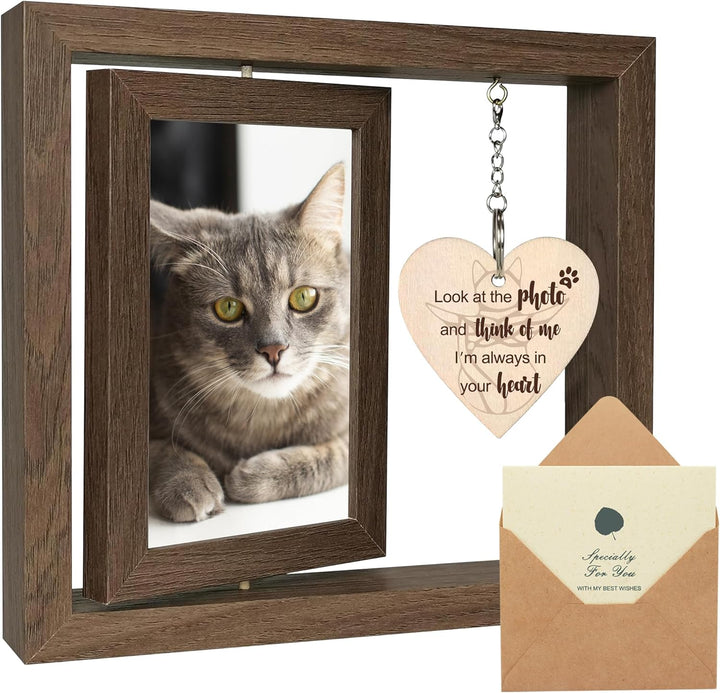 Cat Memorial Gifts for Loss of Cat - Pet Memorial Gifts Cat,Loss of Cat Sympathy Gift, Cat Passing Away, Pet Remembrance Gift Cat,Rotating Wooden Cat Picture Frame 4X6 Photo