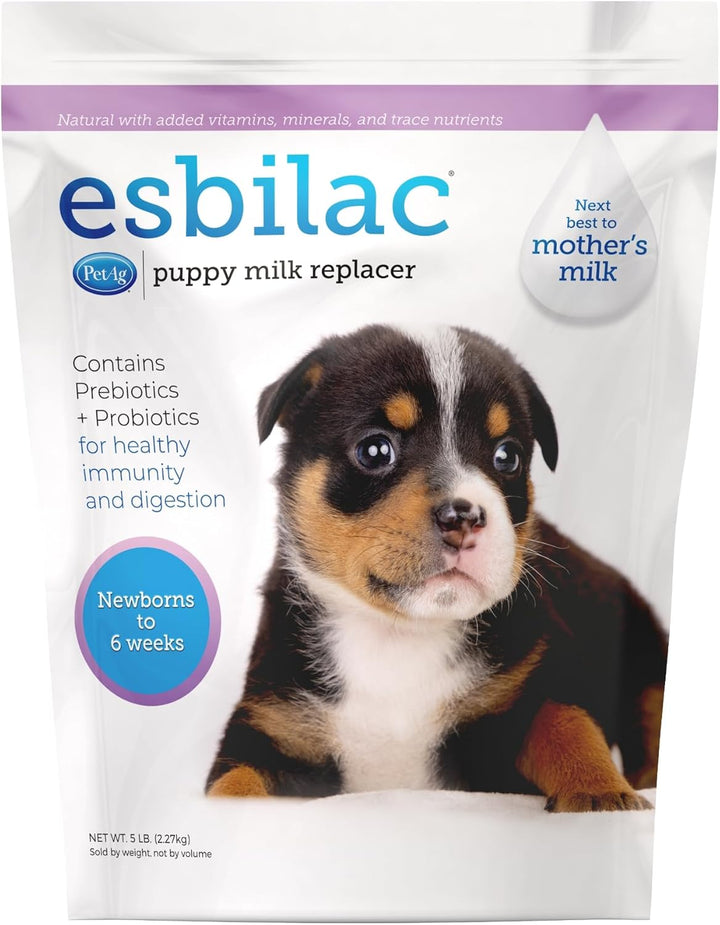 Pet-Ag Esbilac Puppy Milk Replacer Powder - 5 Lb - Powdered Puppy Formula with Prebiotics, Probiotics & Vitamins for Puppies Newborn to Six Weeks Old - Easy to Digest