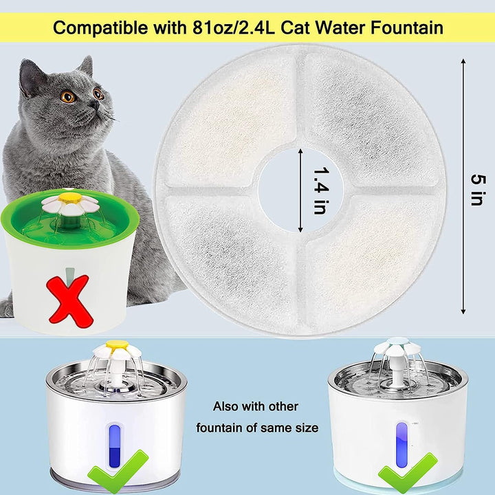 Cat/Pet Water Fountain Filters, 12 Pieces Set Pack of 8 Replacement Filter Fit for 81Oz/2.4L, 3 Filtration System with 4 Pre-Filter Sponges