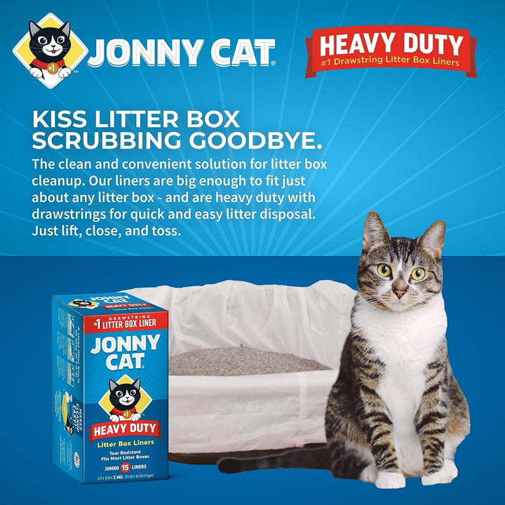 Litter Box Liners: Heavy Duty - Tear & Leak Resistant - Drawstring Close - Jumbo, 15 Count