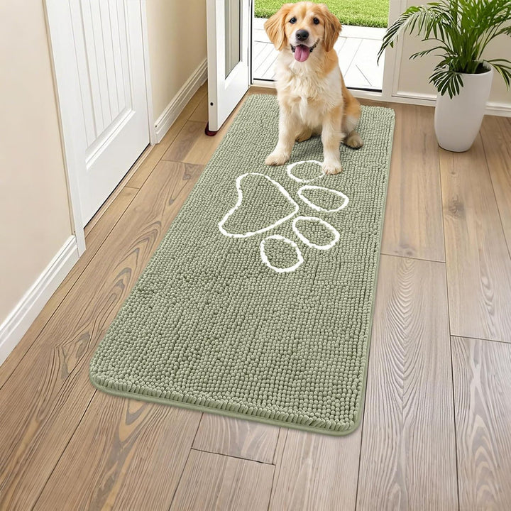 Dog Door Mat for Muddy Paws, Absorbent Dirt Trapper Non Slip Quick Dry Washable Chenille Mat for Mud Dogs, Entry Rug for Indoor and Outdoor (30X20 Inches, Grey)