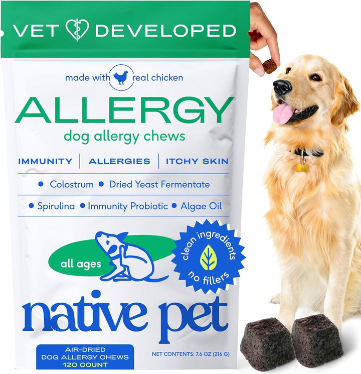 Dog Allergy Chews - Dog Allergy Relief with Probiotics and Colostrum for Itchy Skin Relief to Support Seasonal Allergy and Healthy Immune System - All Natural Anti-Histamine - 30 Chews