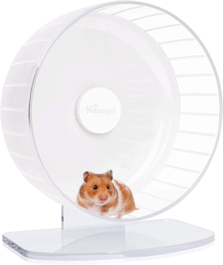 Super-Silent Hamster Exercise Wheels - Quiet Spinner Hamster Running Wheels with Adjustable Stand for Hamsters Gerbils Mice or Other Small Animals (M, Transparent)