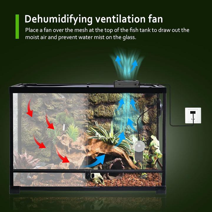 Reptile Tank Fan with Thermometer & Hygrometer | LED Display, Auto Ventilation for Enclosures & Terrariums