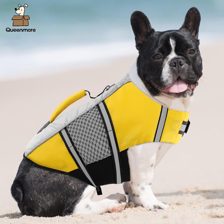 Dog Life Jacket Swimming Vest Small Medium Dogs Neoprene Life Vest Lightweight Reflective Dog Lifesaver for Boating Kayaking Yellow,M