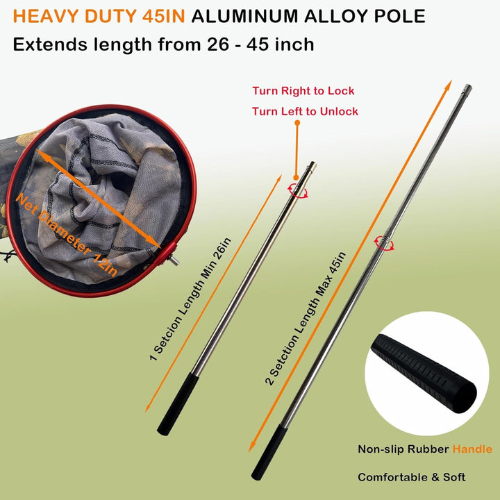 Snake Catcher Net, Rattlesnake Grabber Handling Tool Large Reptile Closure Net, Snake Traps Telescopic Pole Stick, Rattle Snake Moving and Catching Picker with a Handle Extendable from 26'' to 45‘’