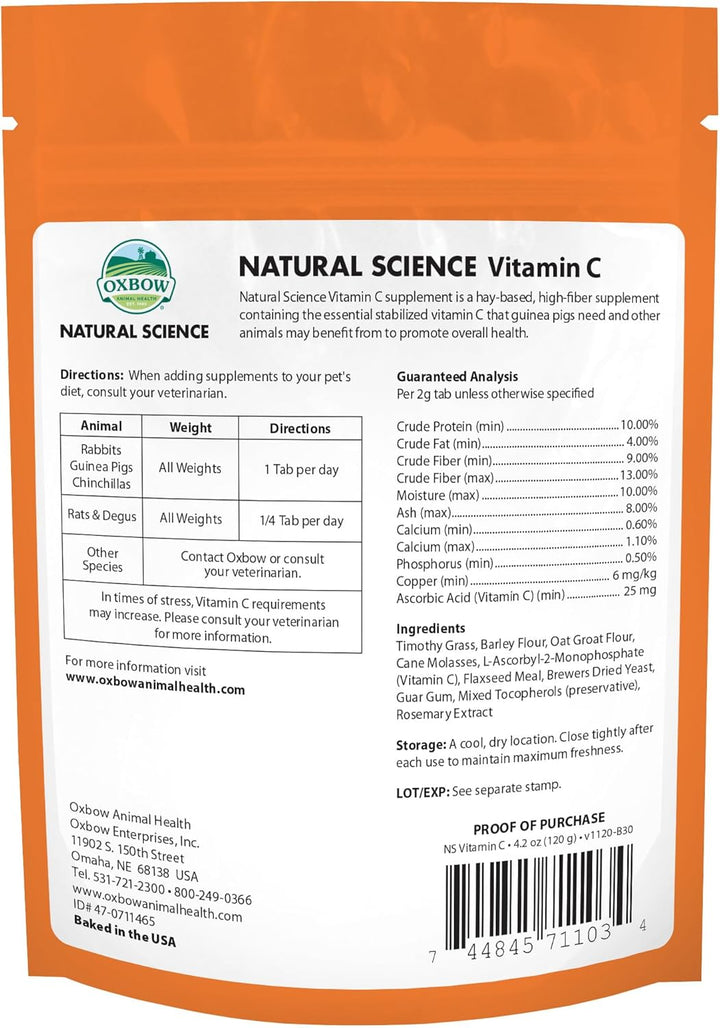 Natural Science Vitamin C Supplement, Vitamin C & High-Fiber Timothy Hay, Guinea Pig Items, Made in the USA, Small Pet Supplies, Recommended by Veterinarians, 4.2 Oz