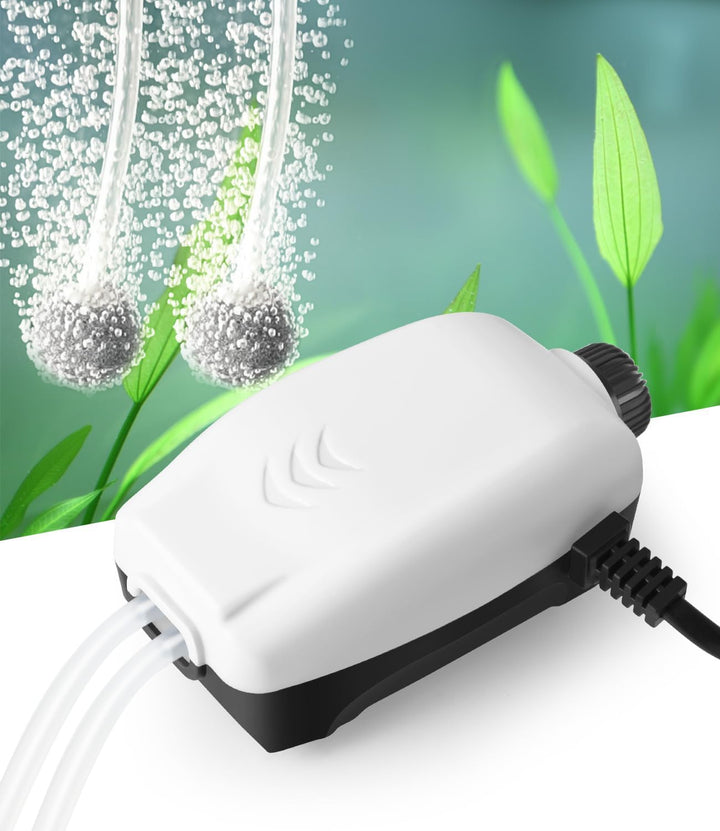 Dual Outlet Aquarium Electric Air Pump, Whisper Adjustable Fish Tank Aerator, Quiet Oxygen Pump with Accessories for 20 to 100 Gallon