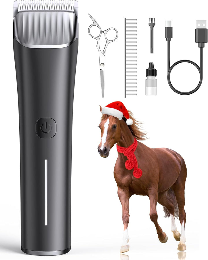 Cordless Horse Clippers,Low Noise 2 Speed Grooming Clippers,Horse Trimmer Shaver Kit for Matted Long Hair,Detachable Stainless Steel Blade Grooming Kit for Thick Coat