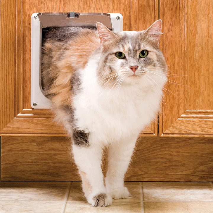 Interior 2-Way Locking Cat Door - Allows Convenient Movement between Rooms & Minimizes Scratching - Tinted Durable Plastic Privacy Door for Feeder & Litter Box