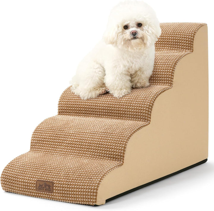 Dog Stairs for Small Dogs 15.7" H, Curved Dog Step for Puppy, Older Cat, Medium Pet Ramp for Sofa, Couch or Chair, Ladder with High Density Foam, 15.7X22.4X15.7 Inch, 3 Step, Beige