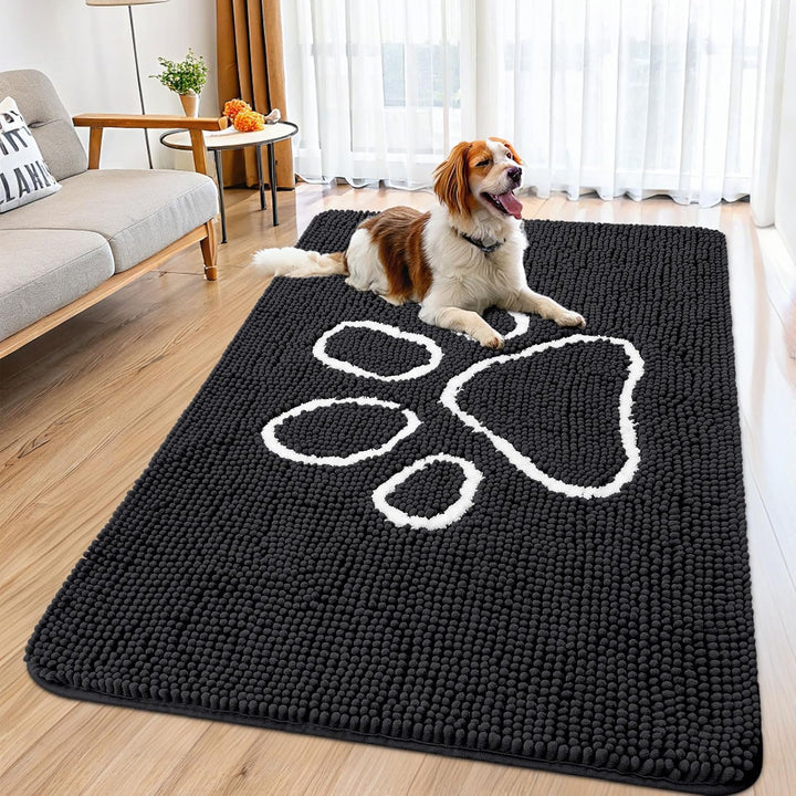Dog Door Mat for Muddy Paws, Absorbent Dirt Trapper Non Slip Quick Dry Washable Chenille Mat for Mud Dogs, Entry Rug for Indoor and Outdoor (30X20 Inches, Grey)