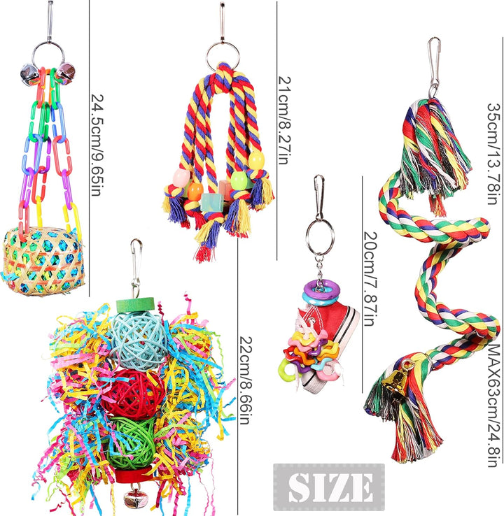 Bird Toys for Parakeet， Parrot Conure Chewing Shredding Foraging Toys with Rope Perch, Bird Cage Accessories for Cockatiel Budgies Lovebird