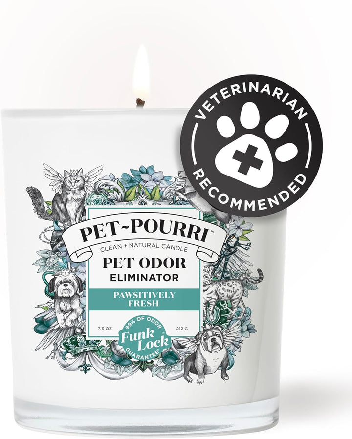 Pet-Pourri Pawsitively Fresh Pet Odor Deodorizer Candle, Burns up to 45 Hours, Aromatherapy & Air Freshener with Essential Oils, Plant Based Ingredients & Wax, Vet Approved, Jasmine Pear Scent