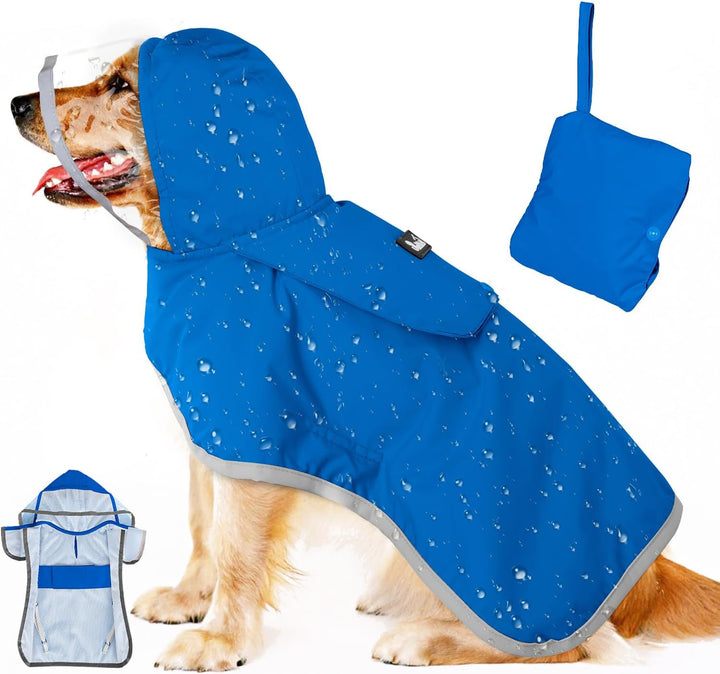 Dog Raincoat, Adjustable Dog Rain Jacket with Clear Hooded Double Layer for Large Medium Small Dogs Puppies, Waterproof Rain Coat Poncho with Reflective Storage Pocket & Rim (Yellow,M)