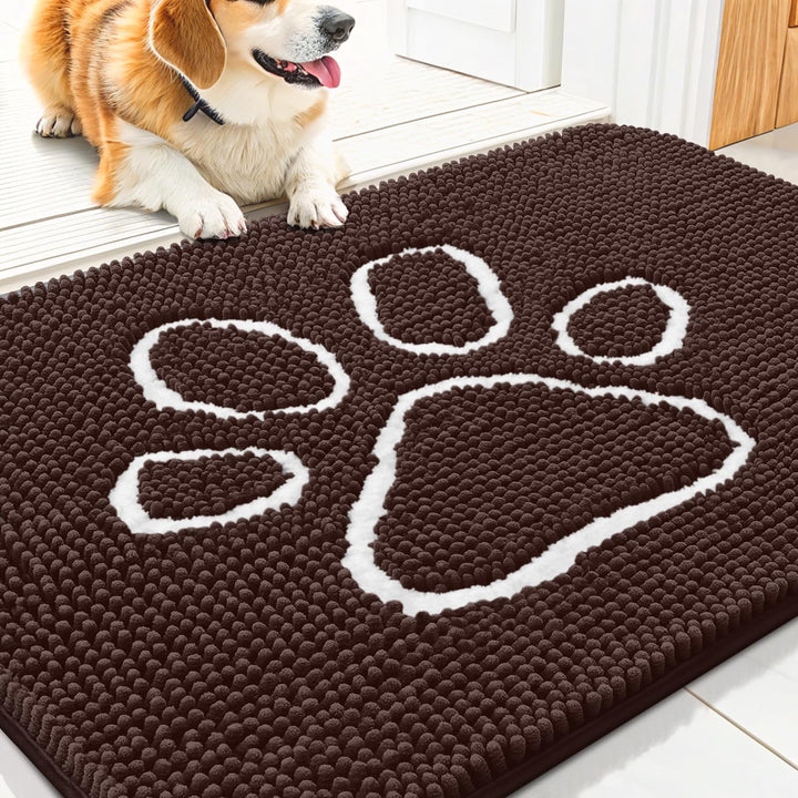Dog Door Mat for Muddy Paws, Absorbent Dirt Trapper Non Slip Quick Dry Washable Chenille Mat for Mud Dogs, Entry Rug for Indoor and Outdoor (30X20 Inches, Grey)