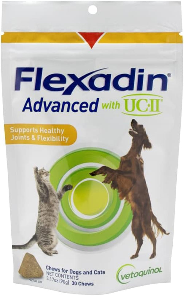 Flexadin Advanced Hip and Joint Supplement with Undenatured Collagen for Dogs, One Chew a Day Hip and Joint Support Chew for Dogs and Cats, Clinically Proven Vet-Approved Formula, 60 Chews