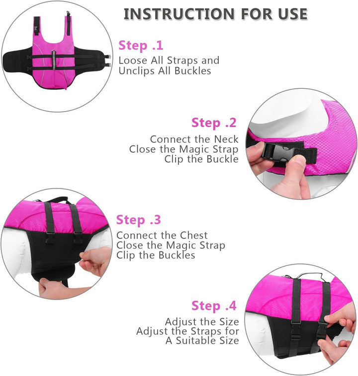 Ripstop Dog Life Jacket Shark Life Vest for Dogs, Safety Lifesaver with High Buoyancy and Lift Handle for Small and Medium Breeds（Rose Red XS）