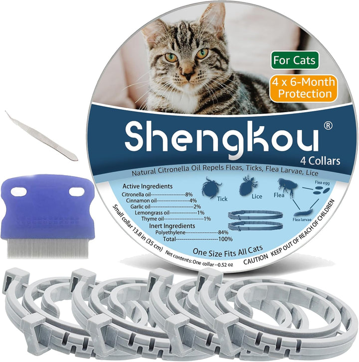 Flea and Tick Collar for Cats - Offers 12-Month Protection, Crafted with Premium Plant Oils, Waterproof, Natural, Safe for Kittens, Includes Free Comb and Tweezers, 13.8 in (2 Packs)