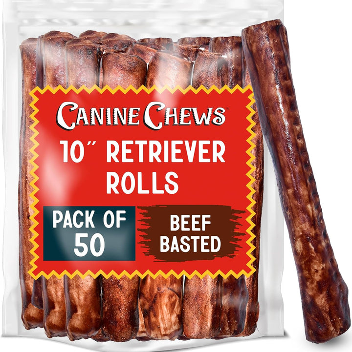 10-11" Rawhide Bones for Large Dogs, Durable USA Beefhide Dog Rawhide Chews, Retriever Rolls 20 Pack (5 Lbs)