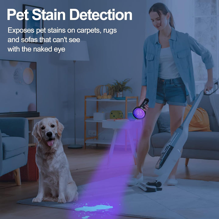 Black Light UV Flashlights, Ultra Bright 100 LED 395Nm Ultraviolet Blacklight Detector for Dog Cat Pet Urine, Dry Stains and Bed Bug, Matching with Pet Odor Eliminator