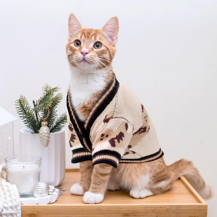 Small Dog Sweaters Cute Bear Dog Cardigans Clothes for Small Medium Dogs Boy Girl Puppy Cat Knitting Cardigan Outfits Dogs Winter Coats Warm Pet Doggy Clothes Soft Knitwear (Beige, Small)