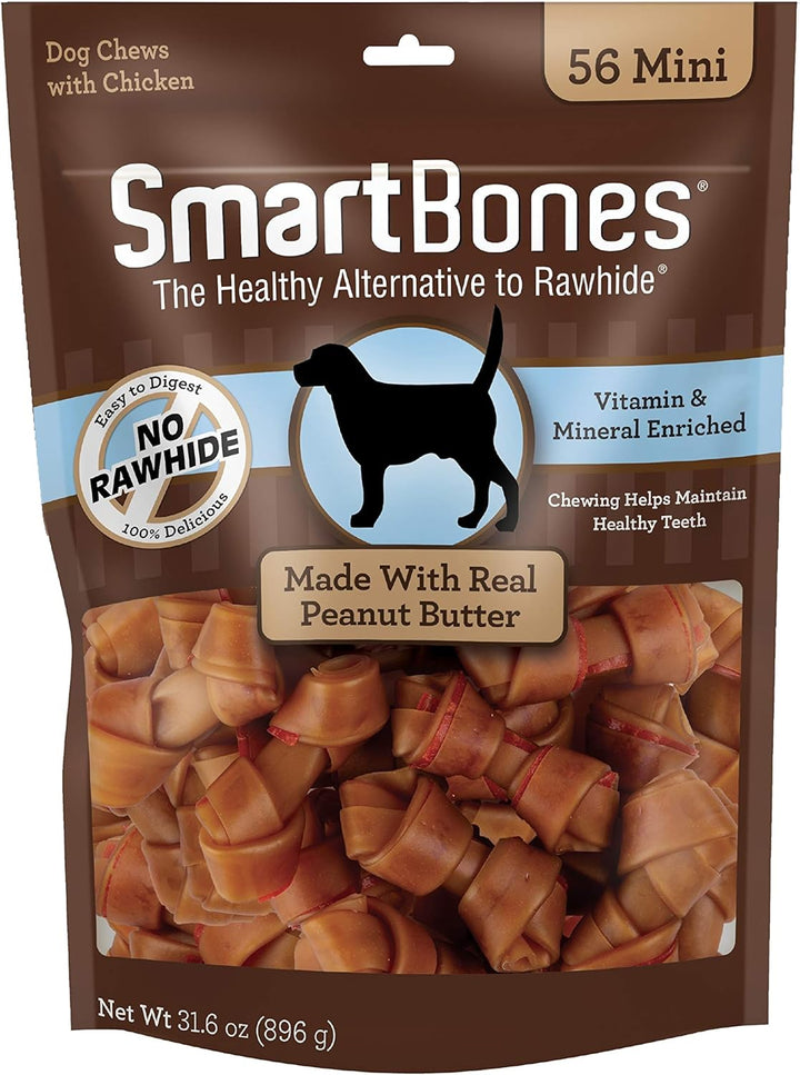 Medium Chews with Real Peanut Butter Rawhide- Free Chews for Dogs, 4 Count
