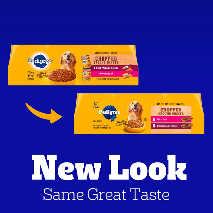 Chopped Ground Dinner Wet Dog Food Filet Mignon & Beef Variety Pack, 13.2 Oz. Cans (12 Count, Pack of 1)