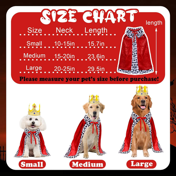 Dog King Costume, Dog Halloween Costumes King Cloak and Crown Set Funny King Prince Costume for Small Medium Large Dogs (Large)