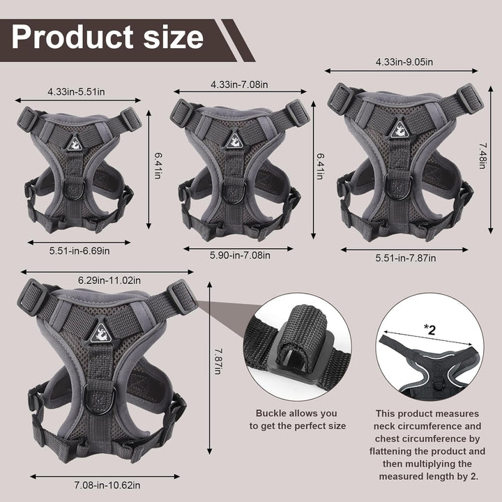 Cat Chest Harness and Leash, Anti-Escape Adjustable Soft Mesh Cat Leash and Chest Harness Set for All Types of Cats Cat Vests (Grey, 11.02-16.5Lb)