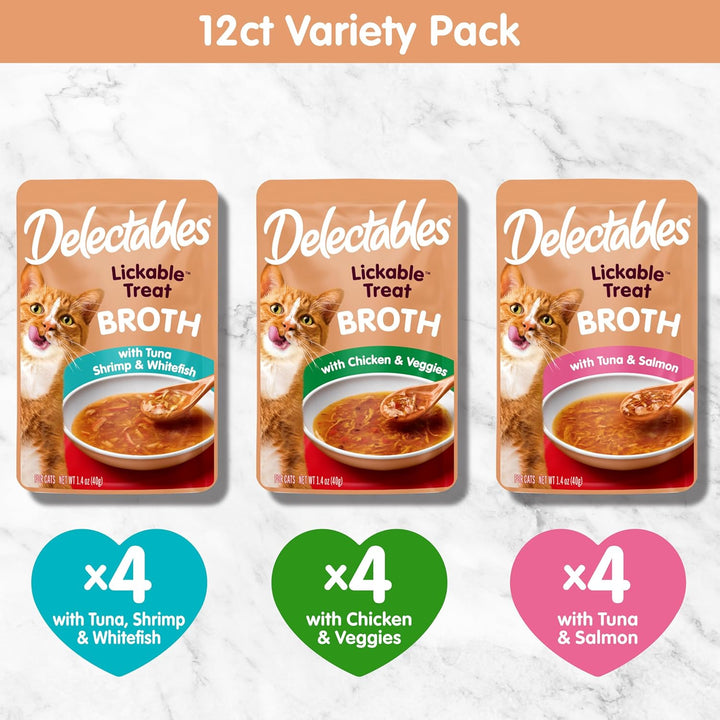 Delectables Savory Broths Lickable Wet Cat Treat Variety Pack, 12Count(Pack of 1)