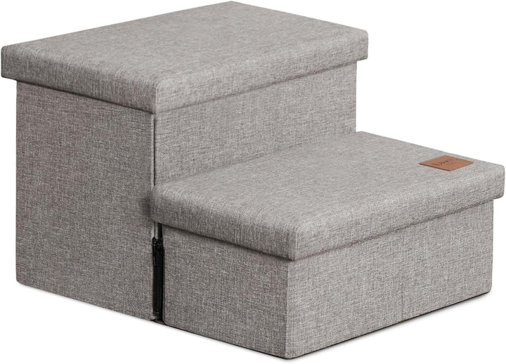 Dog Stairs for High Bed 18"H,Foldable Pet Stairs for Small Medium or Large Dogs Puppy with Storage for Bed or Couch, Cat Dog Steps Ramp with Zip up to 200 Lbs(Solid Grey,3 Steps No Condo)