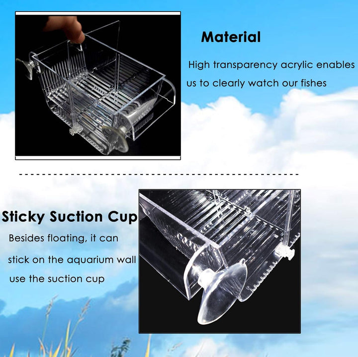 Fish Breeding Box, Acrylic Fish Isolation Box with Suction Cups, Aquarium Acclimation Hatchery Incubator for Baby Fishes Shrimp Clownfish and Guppy... Small Size (S)